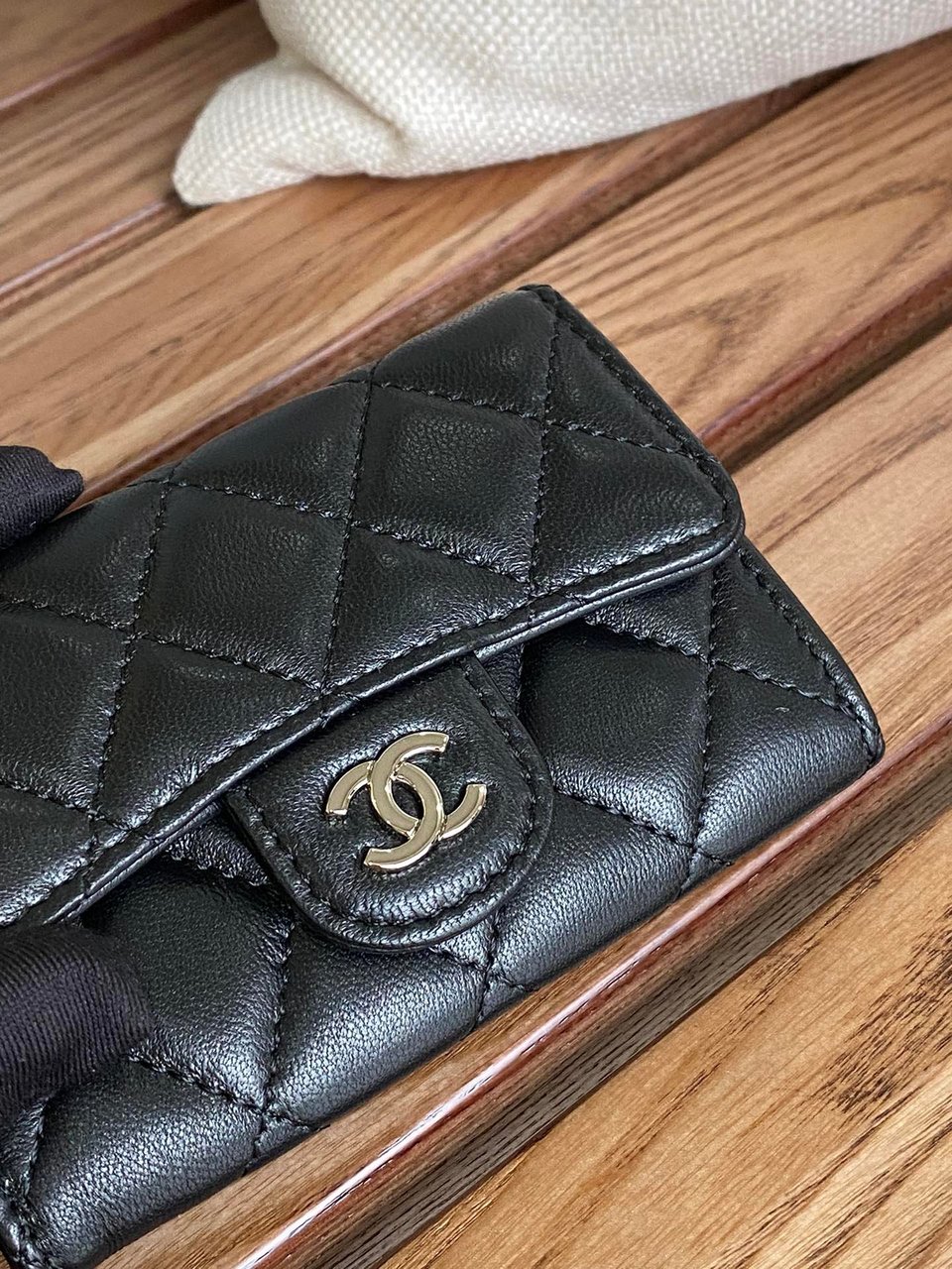 Chanel Small Wallet 11Cm Black Lambskin Silver Hardware view 8