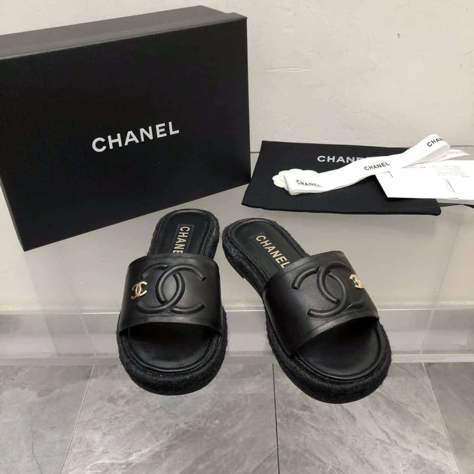 Chanel Black Slide Cc Logo view 5