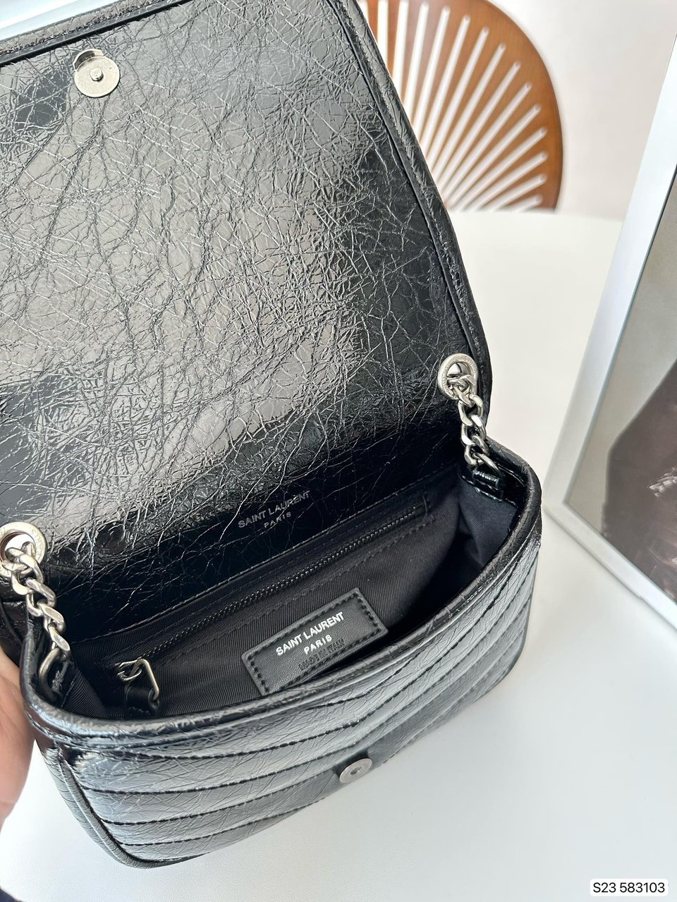 Saint Laurent Niki Vintage Leather Chain Wallet Black 19Cm view 4