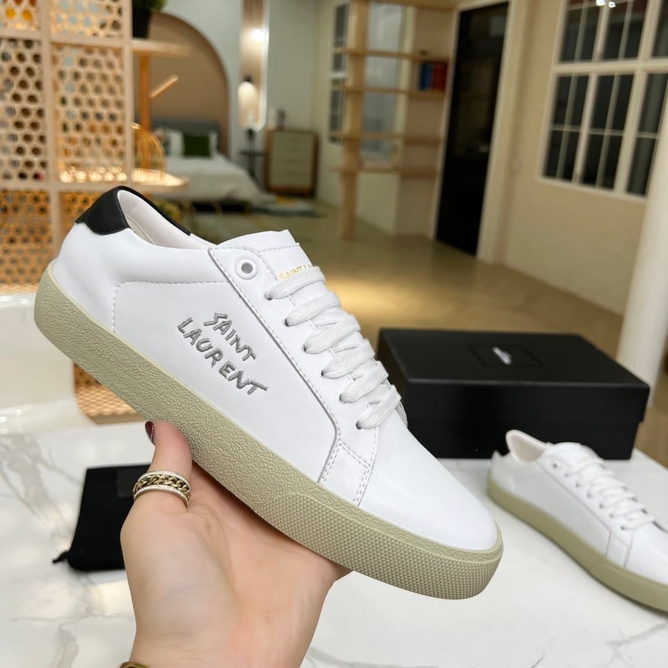 Saint Laurent Court Classic Embroidered Sneakers Black And White view 8