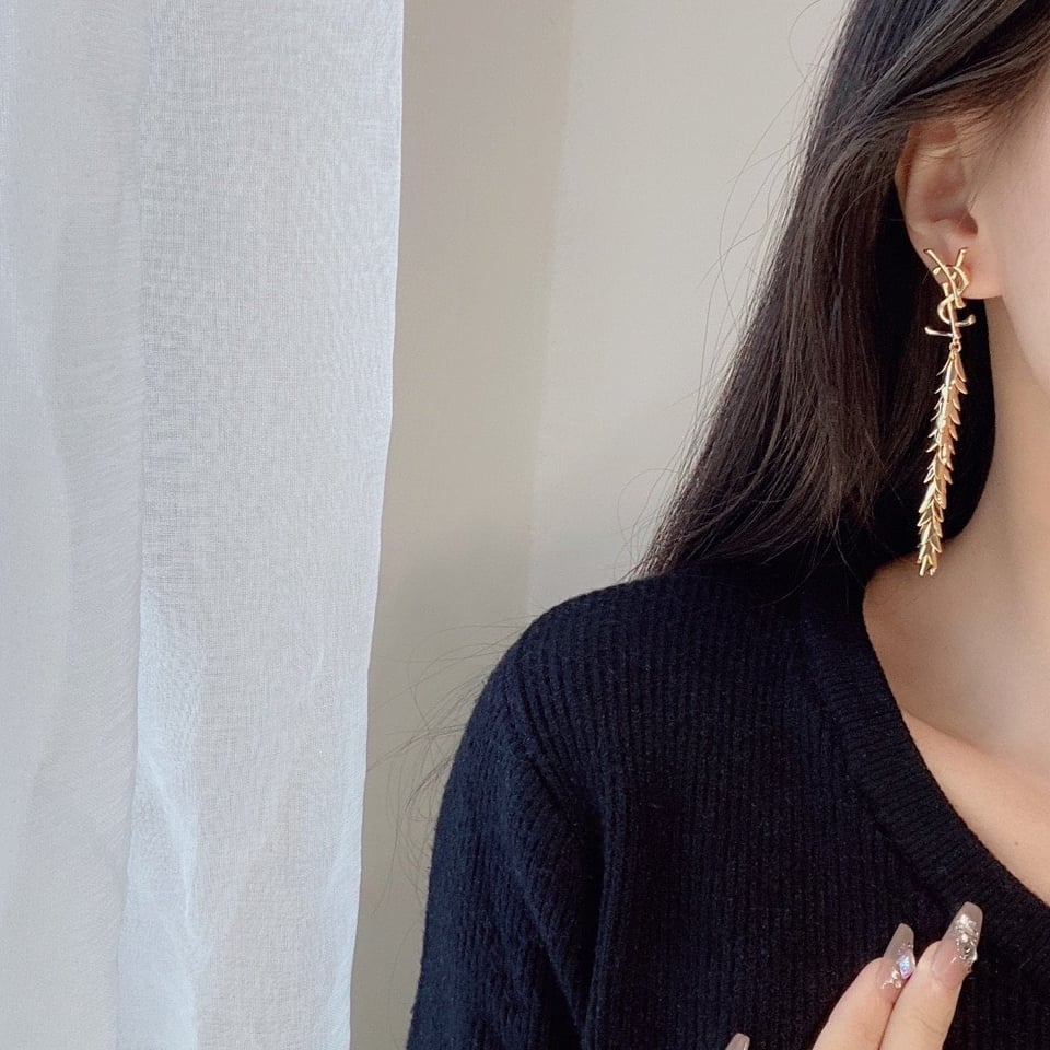 Saint Laurent Ysl Leaf Tassel Gold Earrings view 8