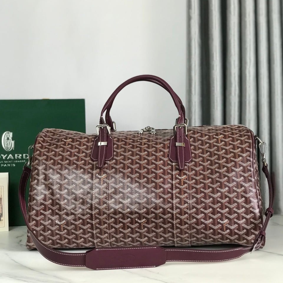 Goyard Boston 50 Bag Cm Wine Red Goyardine Canvas And Calfskin Trim view 11