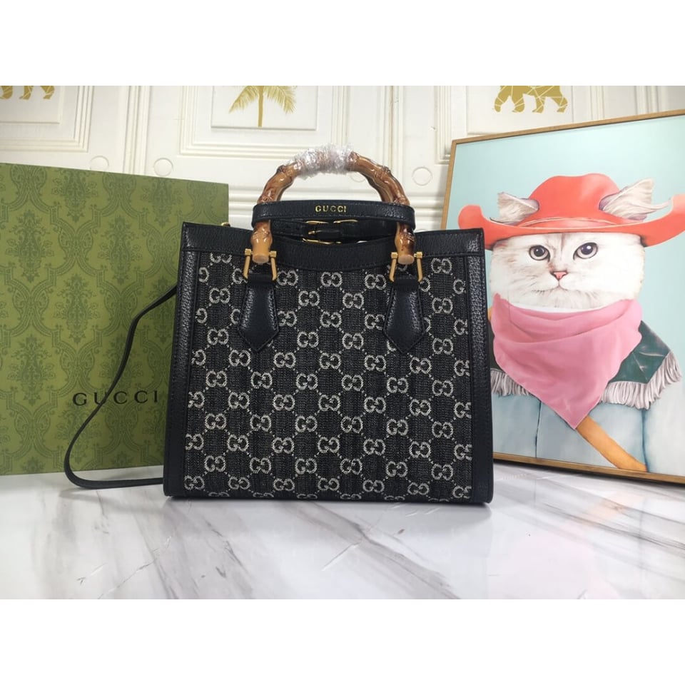 Gucci Diana Small Tote Bag in Black Denim view 5