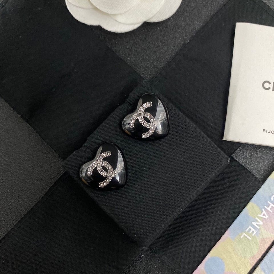 Chanel Heart Black Earrings view 6
