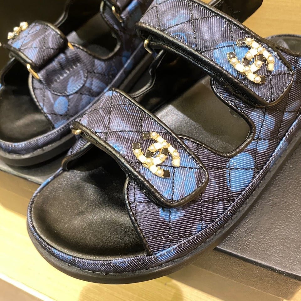 Chanel Dad Slingback Sandals Blue Black view 5