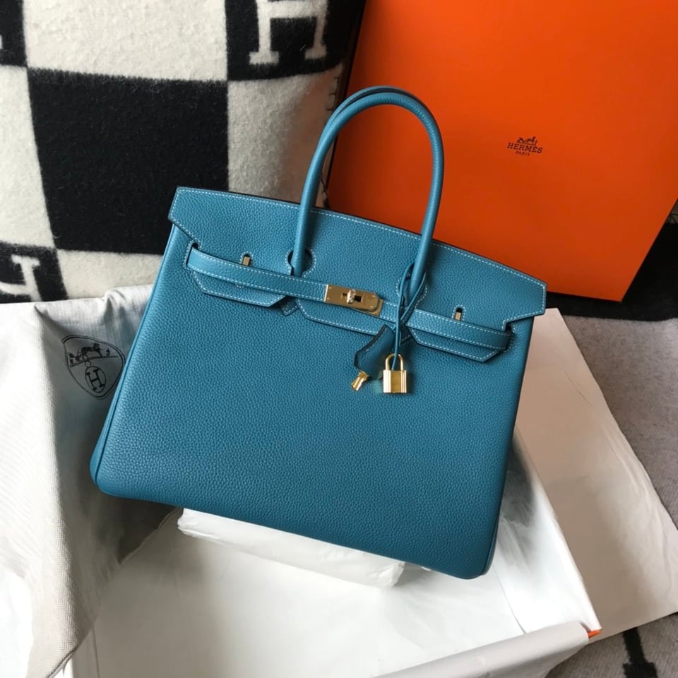 Hermes Birkin 35Cm Blue Togo Leather Gold Hardware view 2