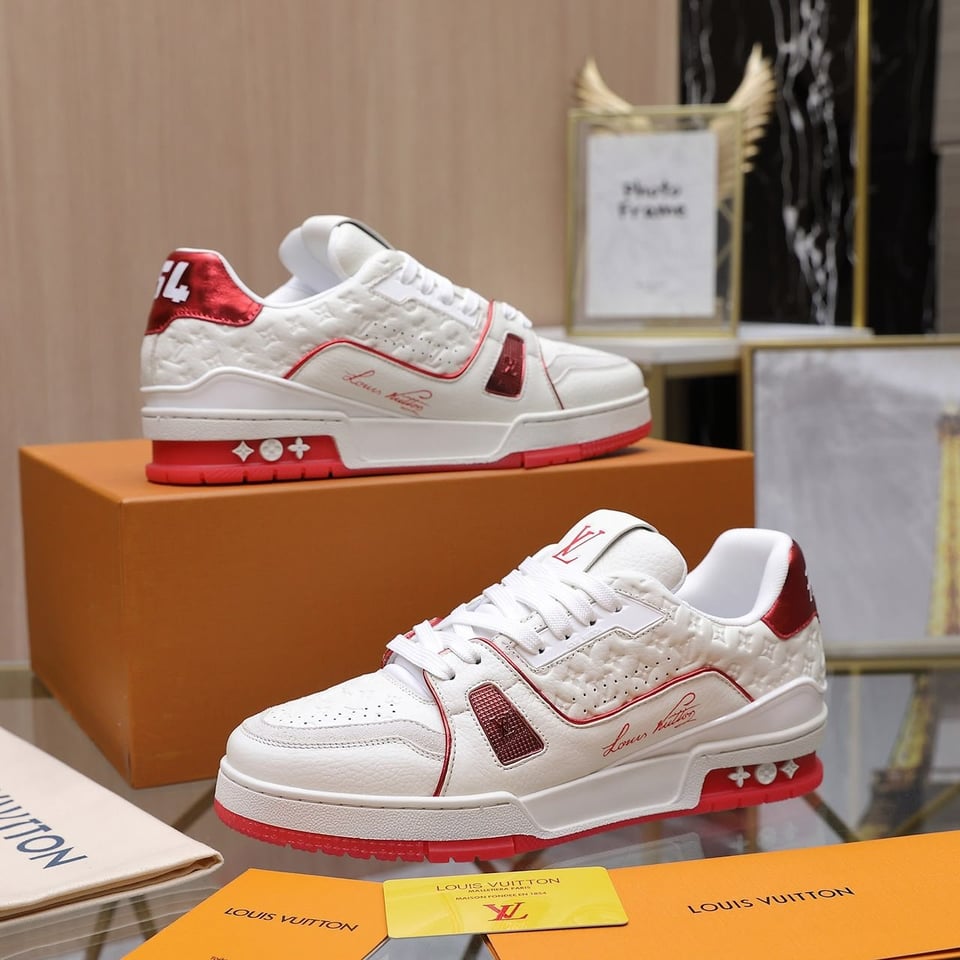 Louis Vuitton Trainer Red Monogram Debossed Calf Leather 1AKCOX view 9
