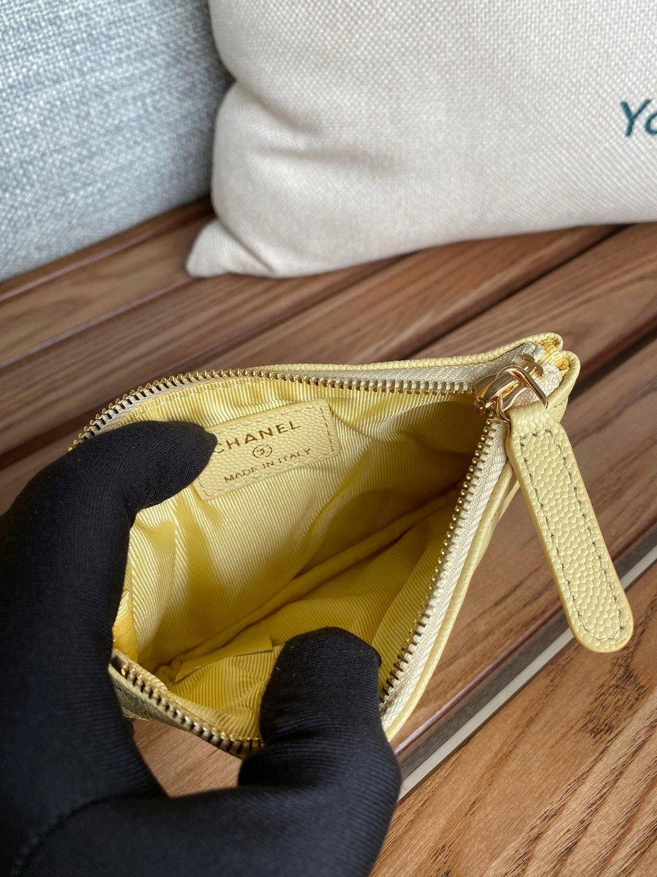 Chanel Zipped Wallet 15 Yellow Caviar Gold Hardware view 8