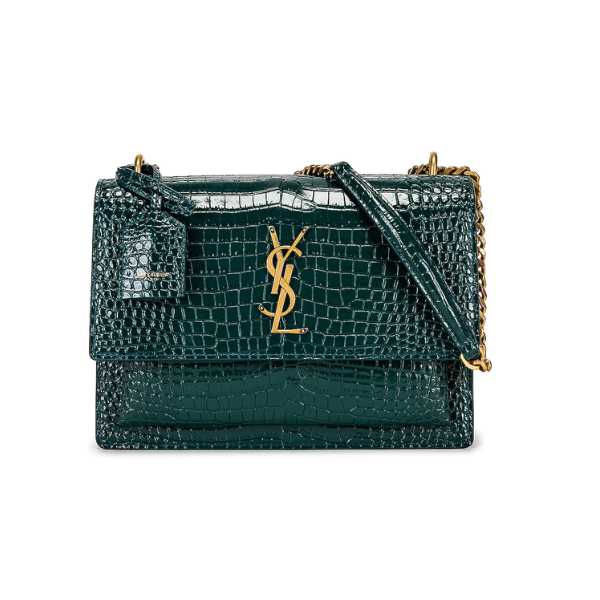 Saint Laurent Sunset Medium Chain Bag In Shiny Leather Mint view 2