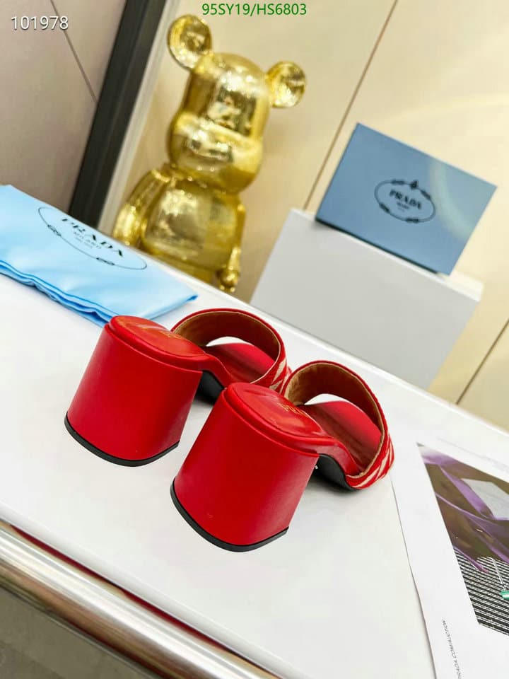 Prada Triangolo Jacquard Mules Red view 5