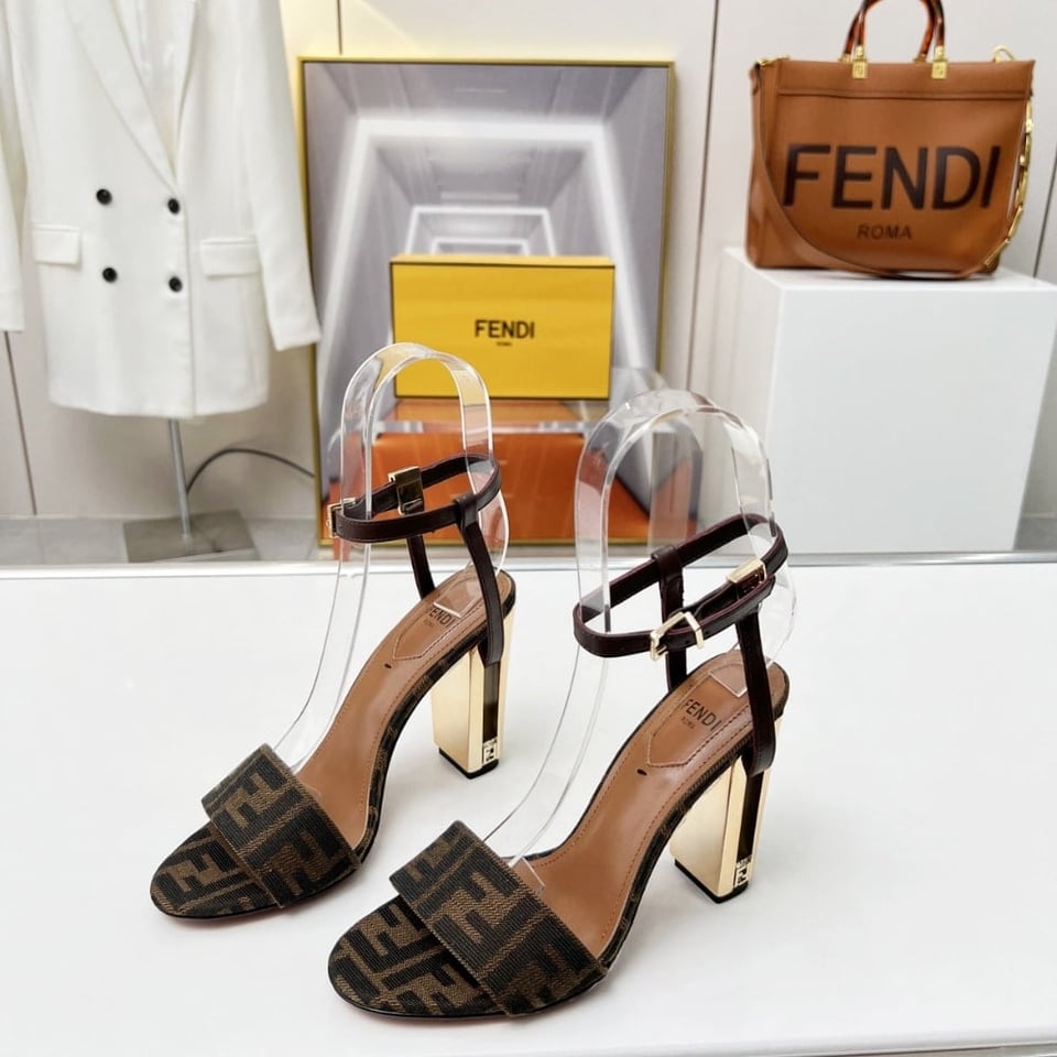 Fendi Delfina Ff Jacquard Medium Heeled Sandals Brown 8X8663Ajzff1D1C view 3