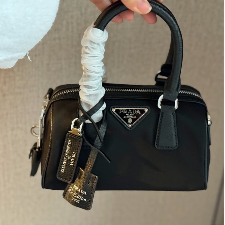 Prada Bauletto Recycled Nylon Shoulder Bag Black 21Cm view 3