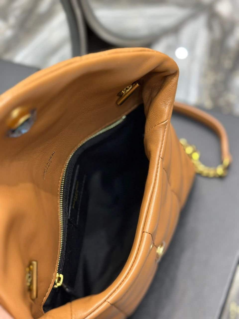 Saint Laurent Puffer Toy Bag In Quilted Light Brown 26Cm view 3