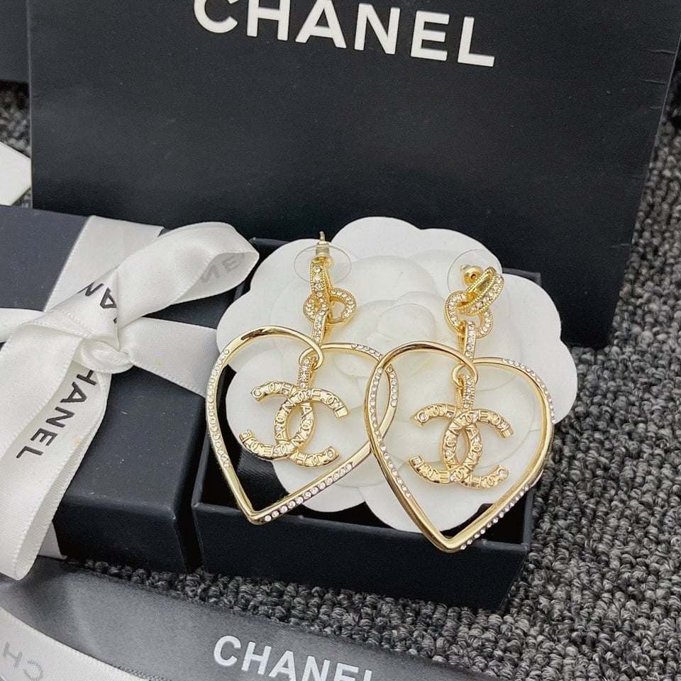 Chanel Gold Cc Logo Heart Earrings view 4