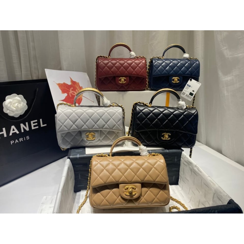 Chanel Mini Flap Bag With Gold Top Handle 20cm view 12