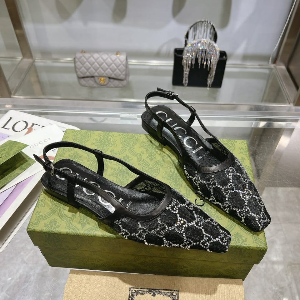 Gucci Gg Embellished Slingback Flats Black view 6