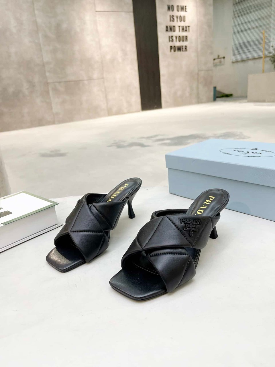 Prada Black Quilted Leather Mule view 9