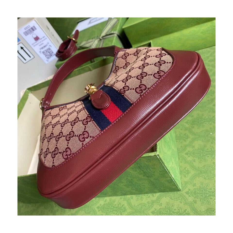 Gucci Jackie 1961 Small Shoulder Bag in Burgundy GG Canvas 28cm view 13