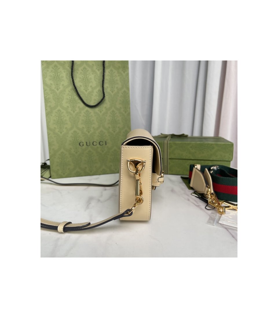 Gucci Horsebit 1955 Mini Bag in Beige Leather view 9