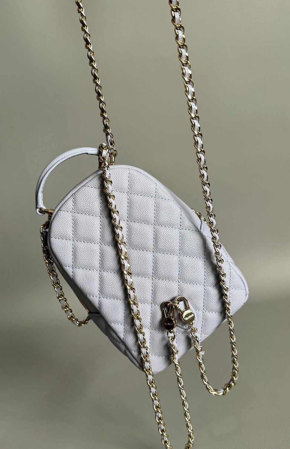 Chanel Mini 18 Backpack White Caviar Light Gold Hardware view 3