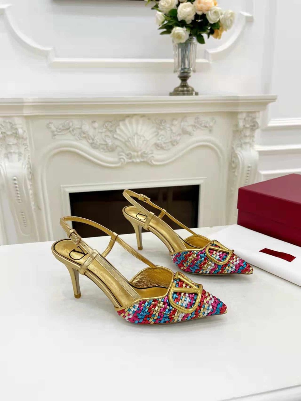 Valentino Garavani Vlogo Woven Leather Slingback Pumps Multicolor view 5