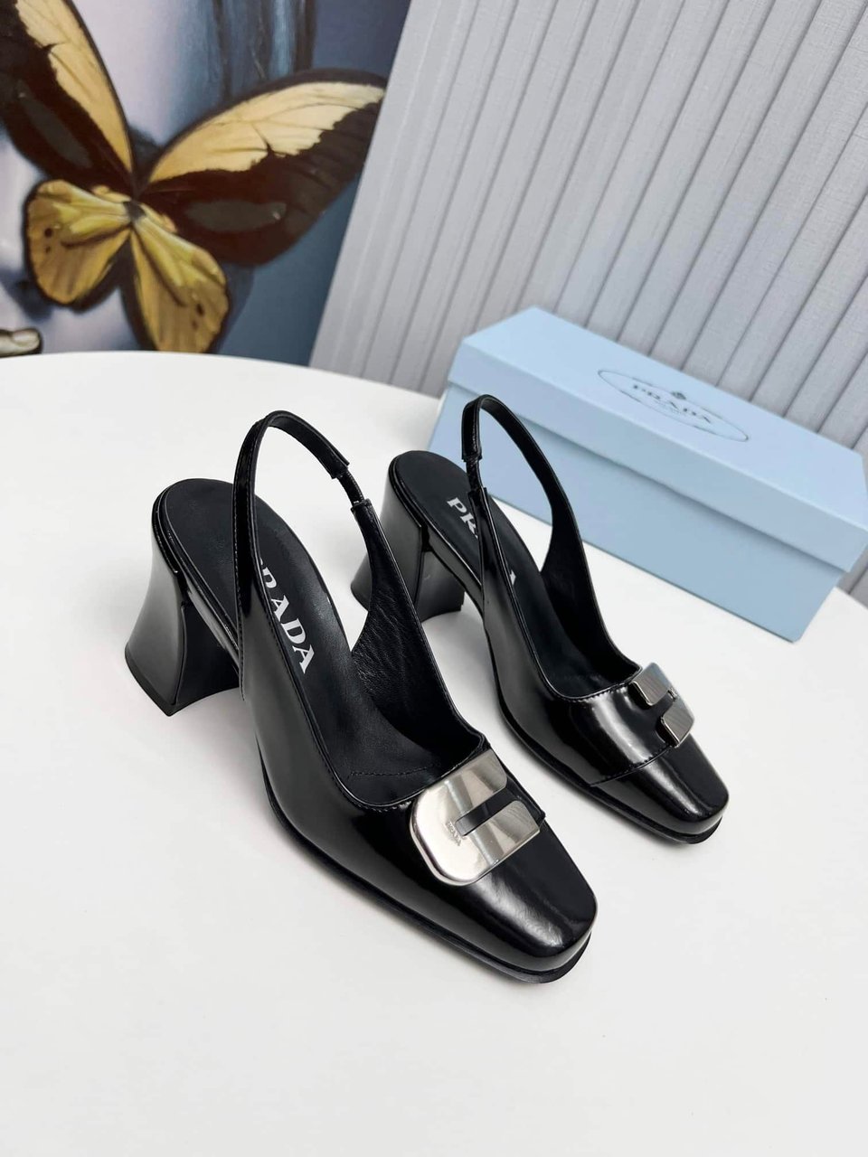 Prada Leather Slingback Pumps Black view 3