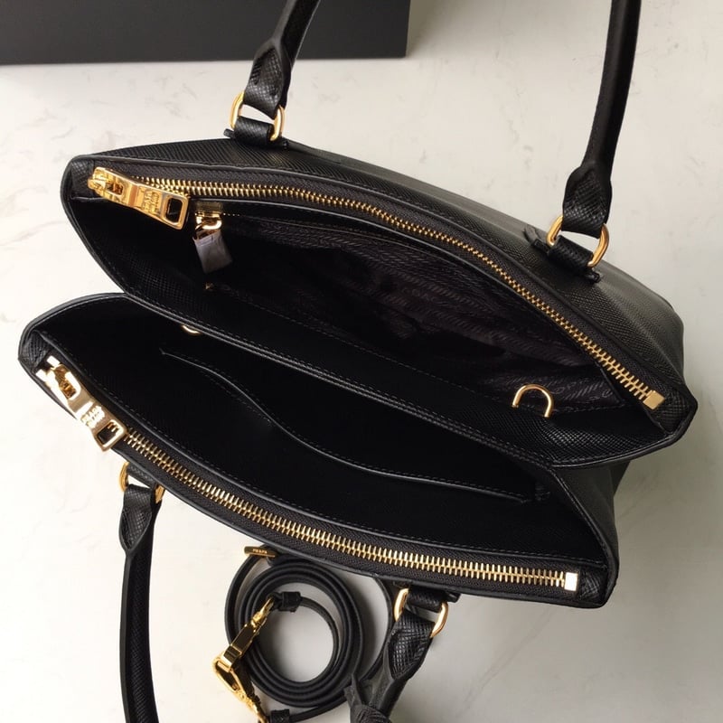 Prada Large Galleria Saffiano Leather Bag In Black view 11
