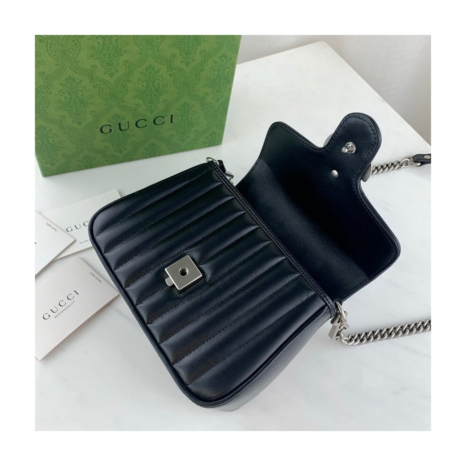 Gucci GG Marmont Black Matelasse Leather Mini Top Handle Bag view 8