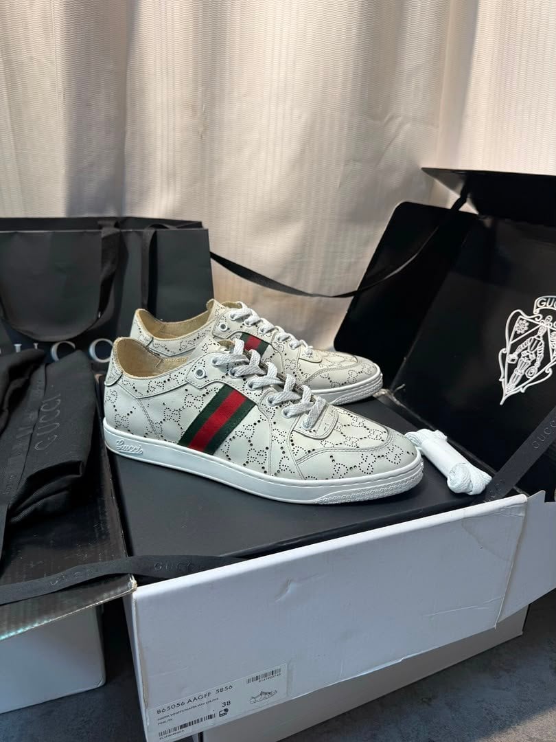 Gucci Stretch Low-top Trainer ‎White Lasered GG Soft Leather 865050 For Women view 6