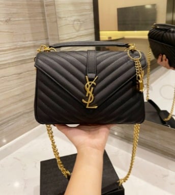 Ysl College Medium Chain In Quilted Leather Black Gold view 4