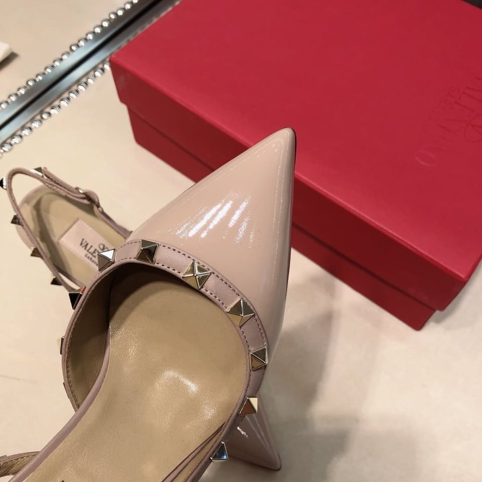 Valentino Garavani Rockstud Patent Leather Strap Pump Beige view 6