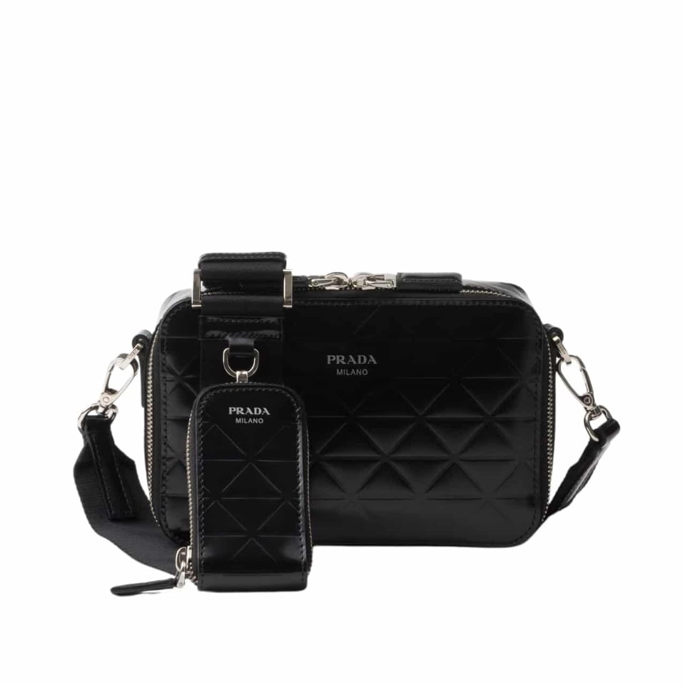 Prada Brique Brushed Leather Bag With Triangle Motif Black 18Cm view 2