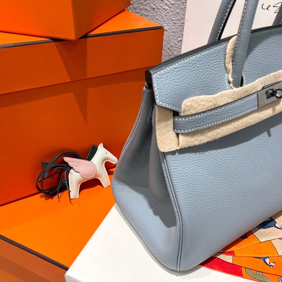 Hermes Birkin 30Cm Cloud Blue Togo Leather Silver Hardware view 5
