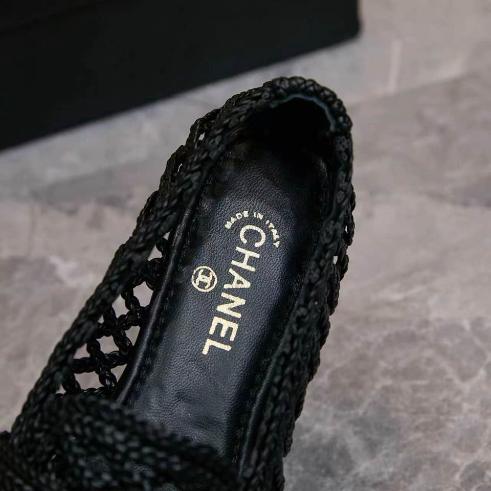 Chanel Braided Woven Loafers CC Logo Black Fabric G39852 view 4