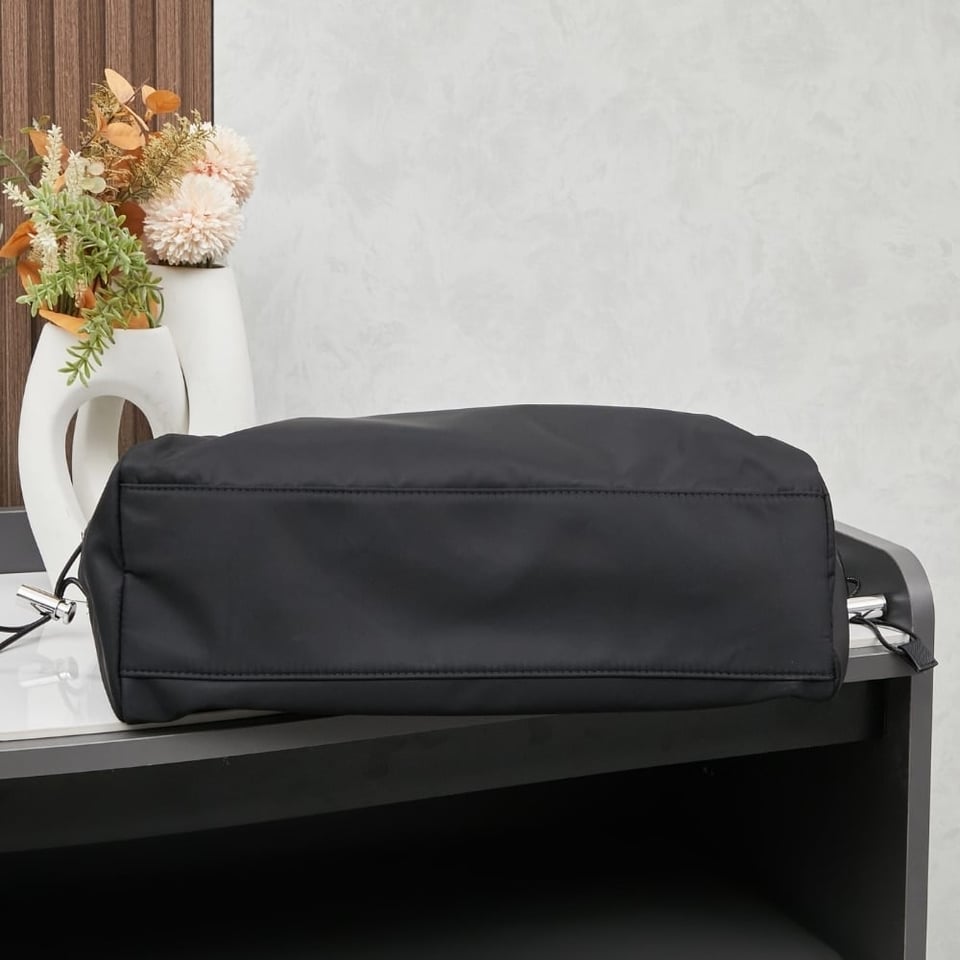 Prada Re Nylon And Saffiano Tote Black 39Cm view 6