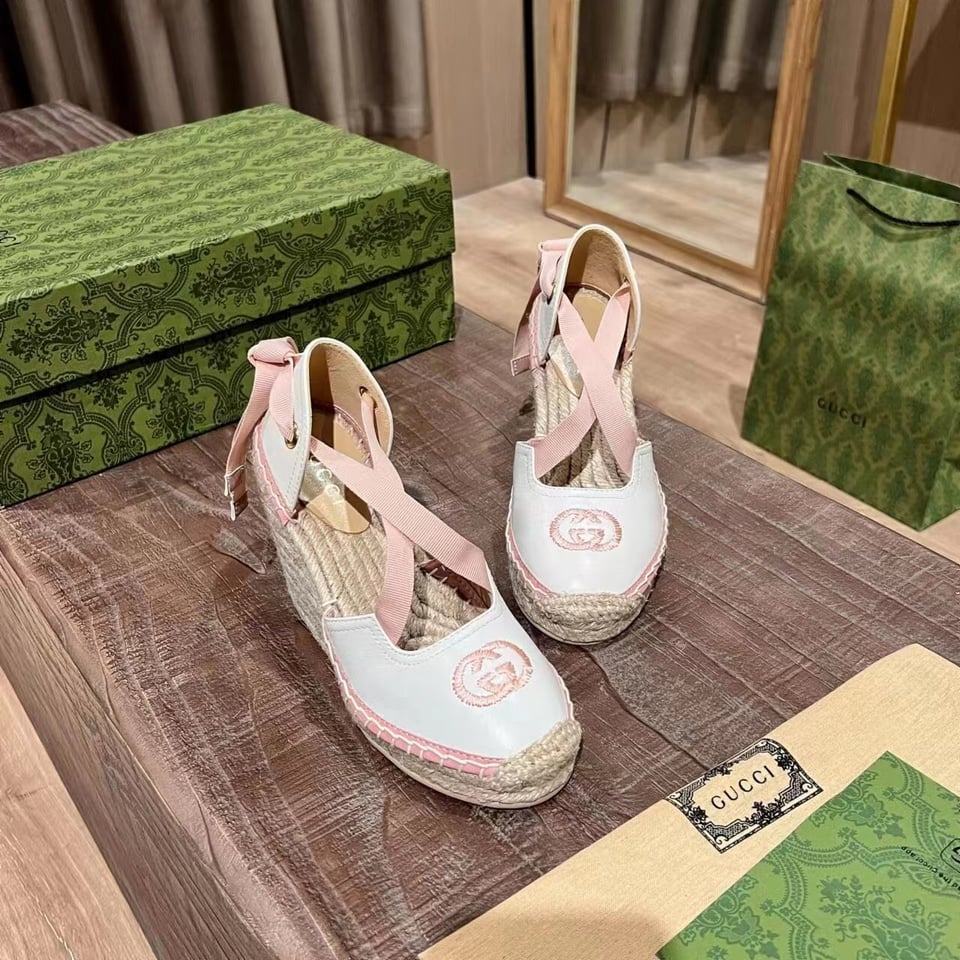 Gucci Gg Canvas Wedge Espadrilles Pink view 8