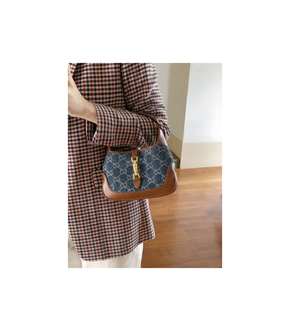 Gucci Jackie 1961 Mini Shoulder Bag in Blue Jacquard Denim 19cm view 4