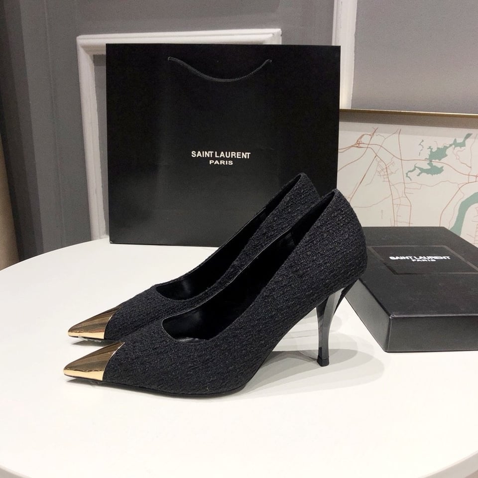 Saint Laurent Vesper Leather Trimmed Boucl? Pumps Black view 9