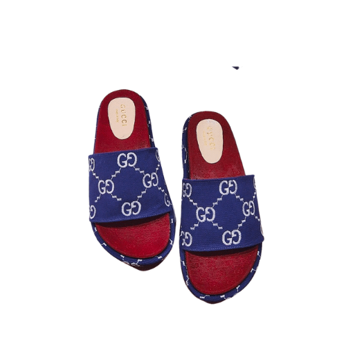 Gucci Women?S With Gg Pattern Slide Sandal Dark Blue view 2
