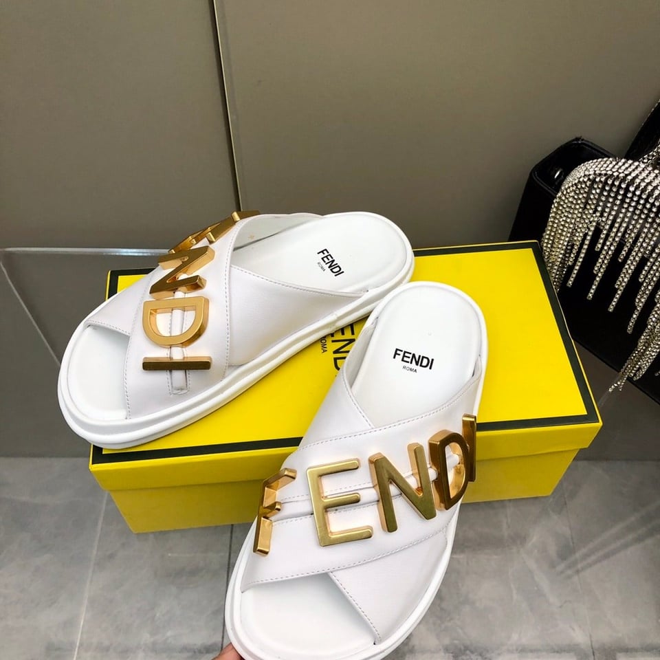 Fendi Fendigraphy Leather Slides White view 5