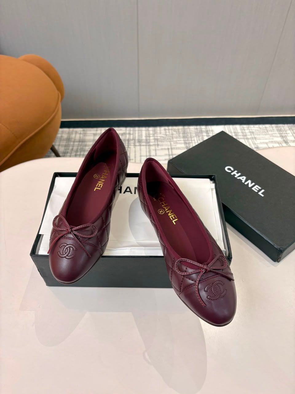 Chanel Quilted Classic Ballerina Flats Quilted Lambskin Burgundy G02819 view 9