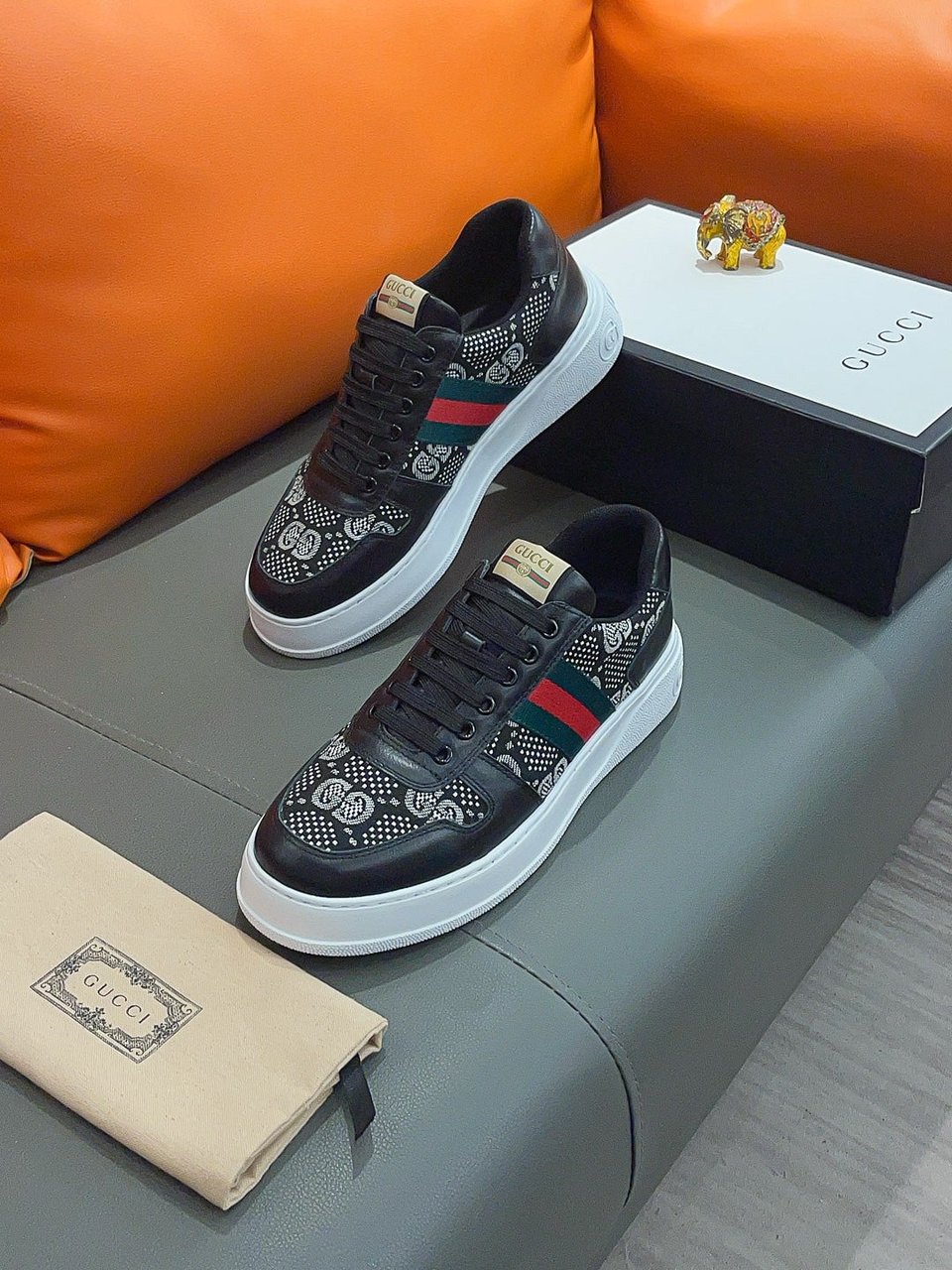 Gucci Screener Gg High Top Sneaker Leather In Black view 3