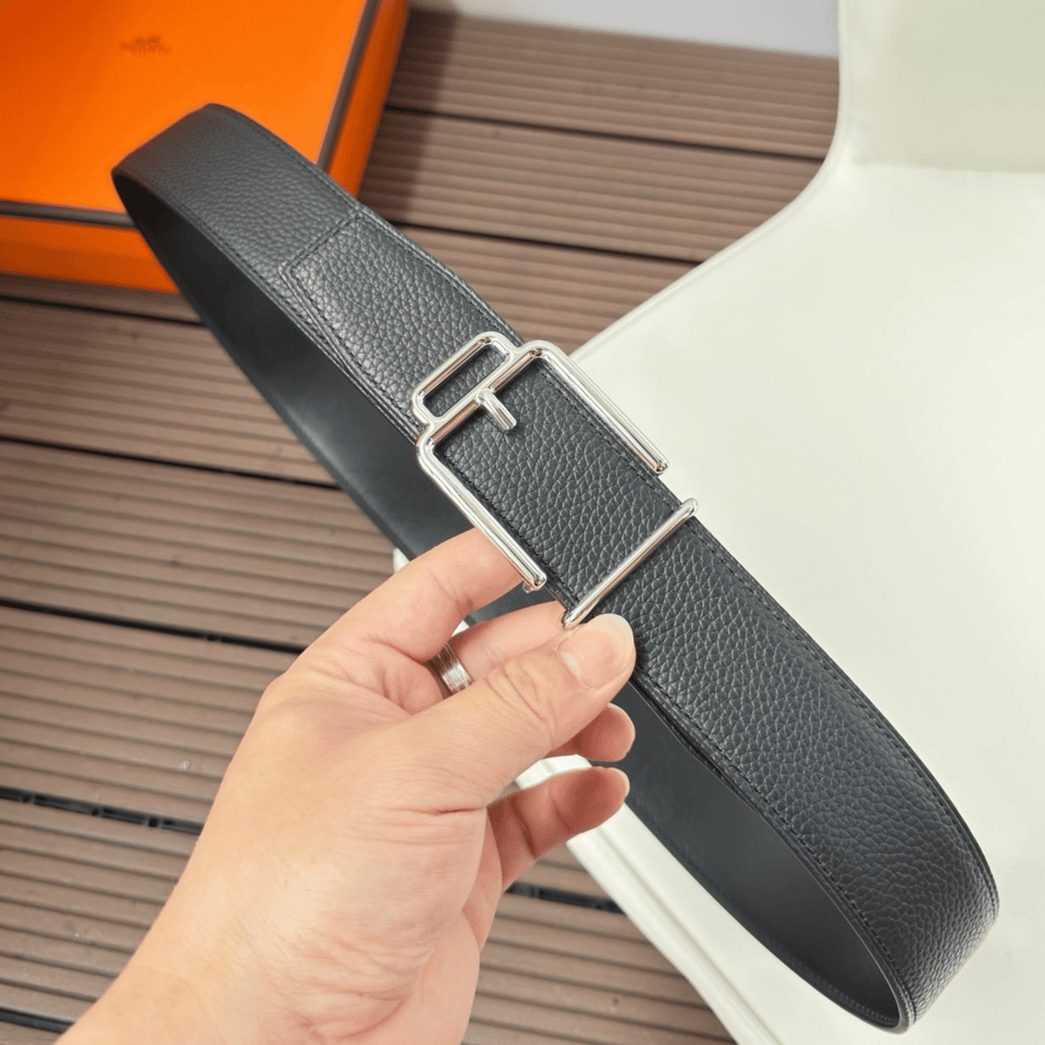 Hermes Black Silver Metal Buckle 38mm Belt For Men view 5