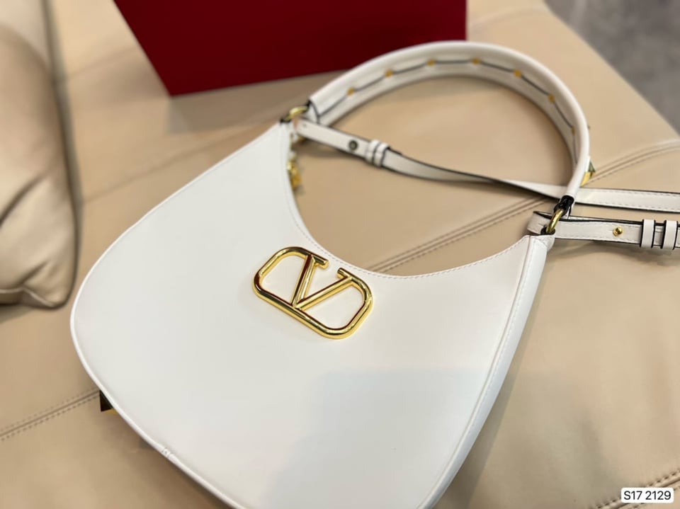 Valentino Garavani Stud Sign Calfskin Hobo Bag in Light Ivory 30cm view 10