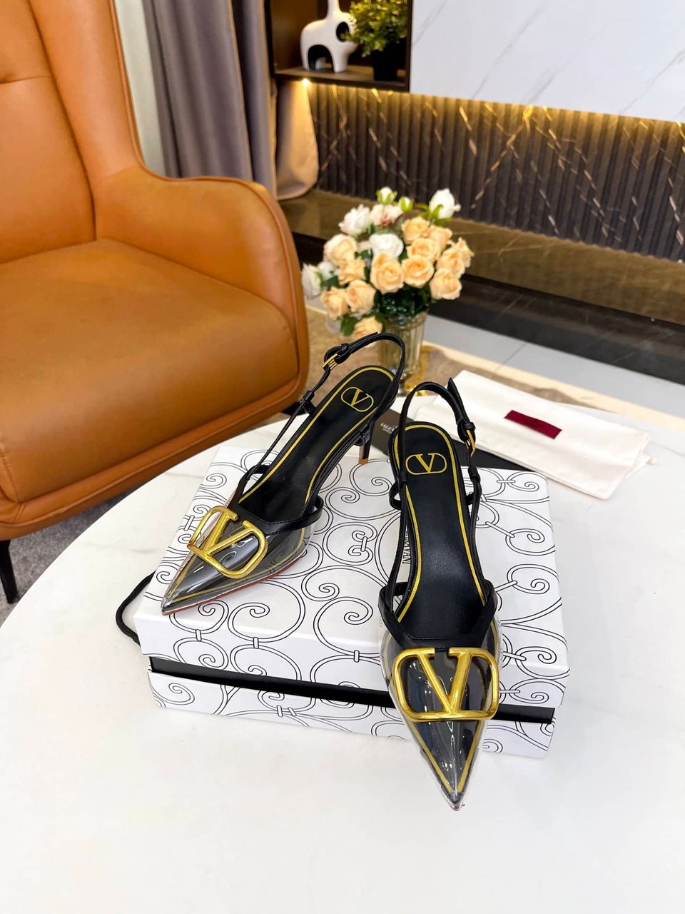 Valentino Garavani Vlogo Pvc And Leather Slingback Pumps Black view 9