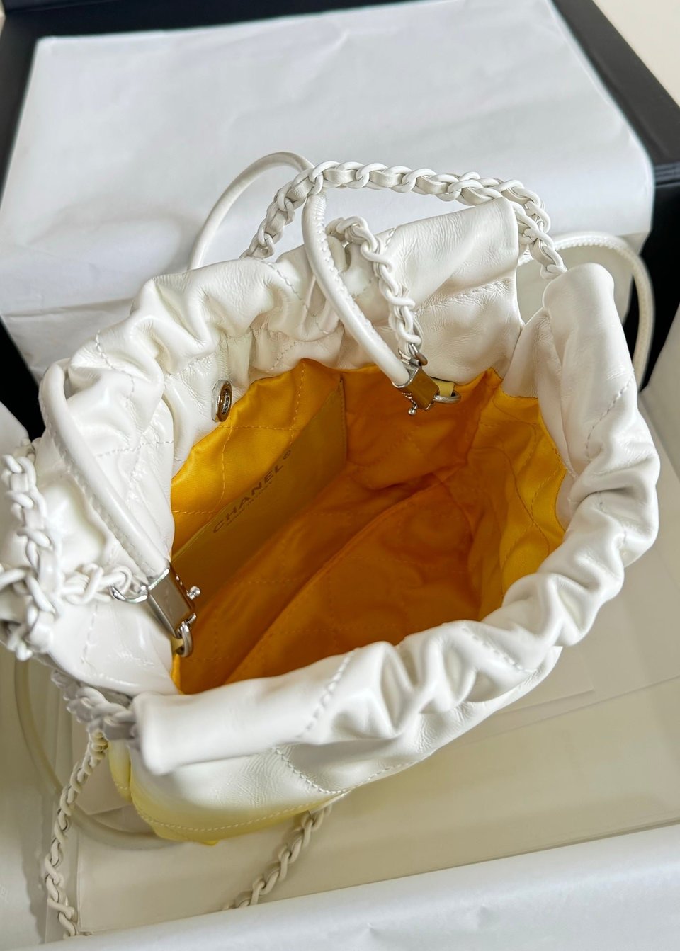 Chanel Hobo Mini 20Cm Yellow White Lambskin view 7