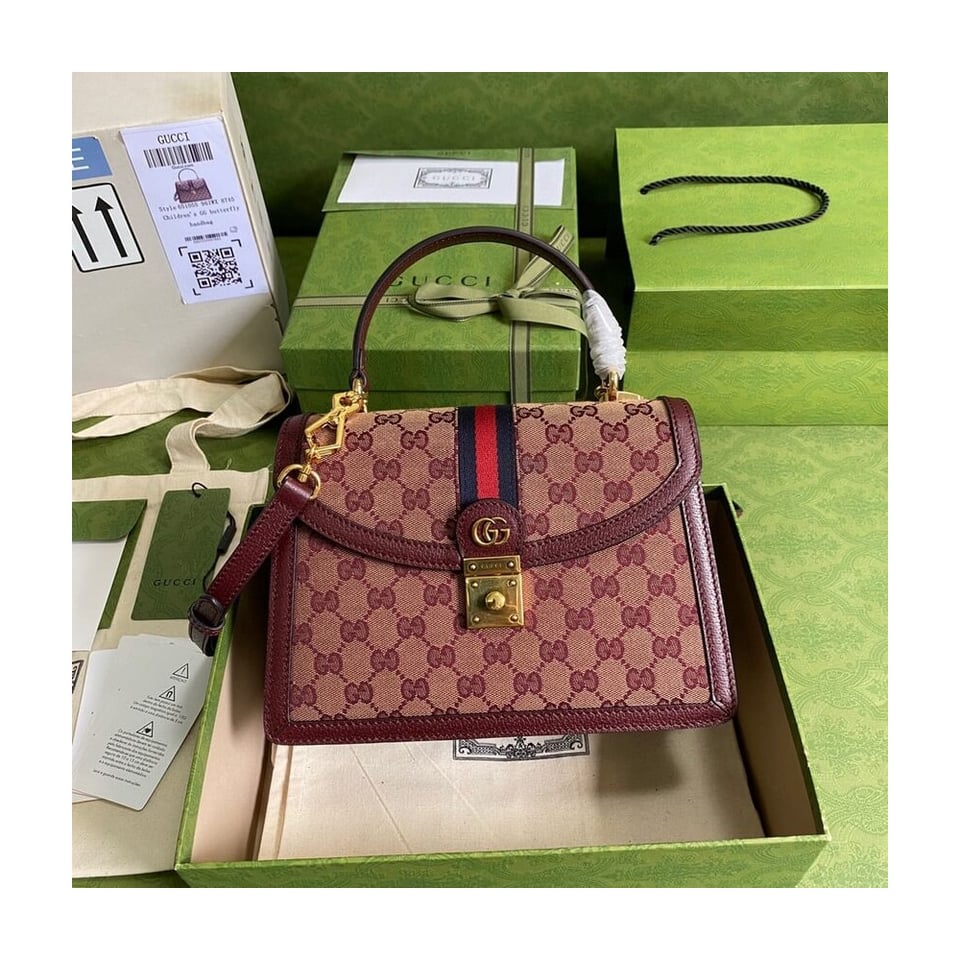 Gucci Ophidia Small Top Handle Bag With Web Burgundy view 2