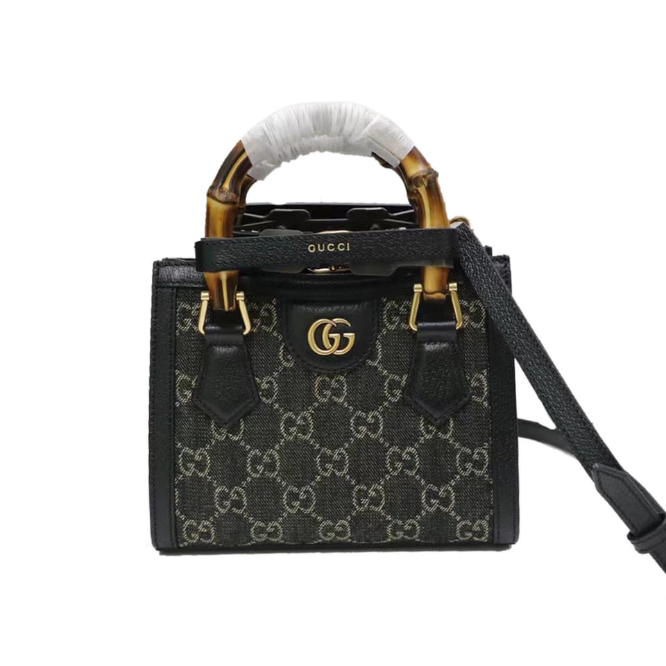 Gucci Diana Mini Tote Bag in Black Denim view 2