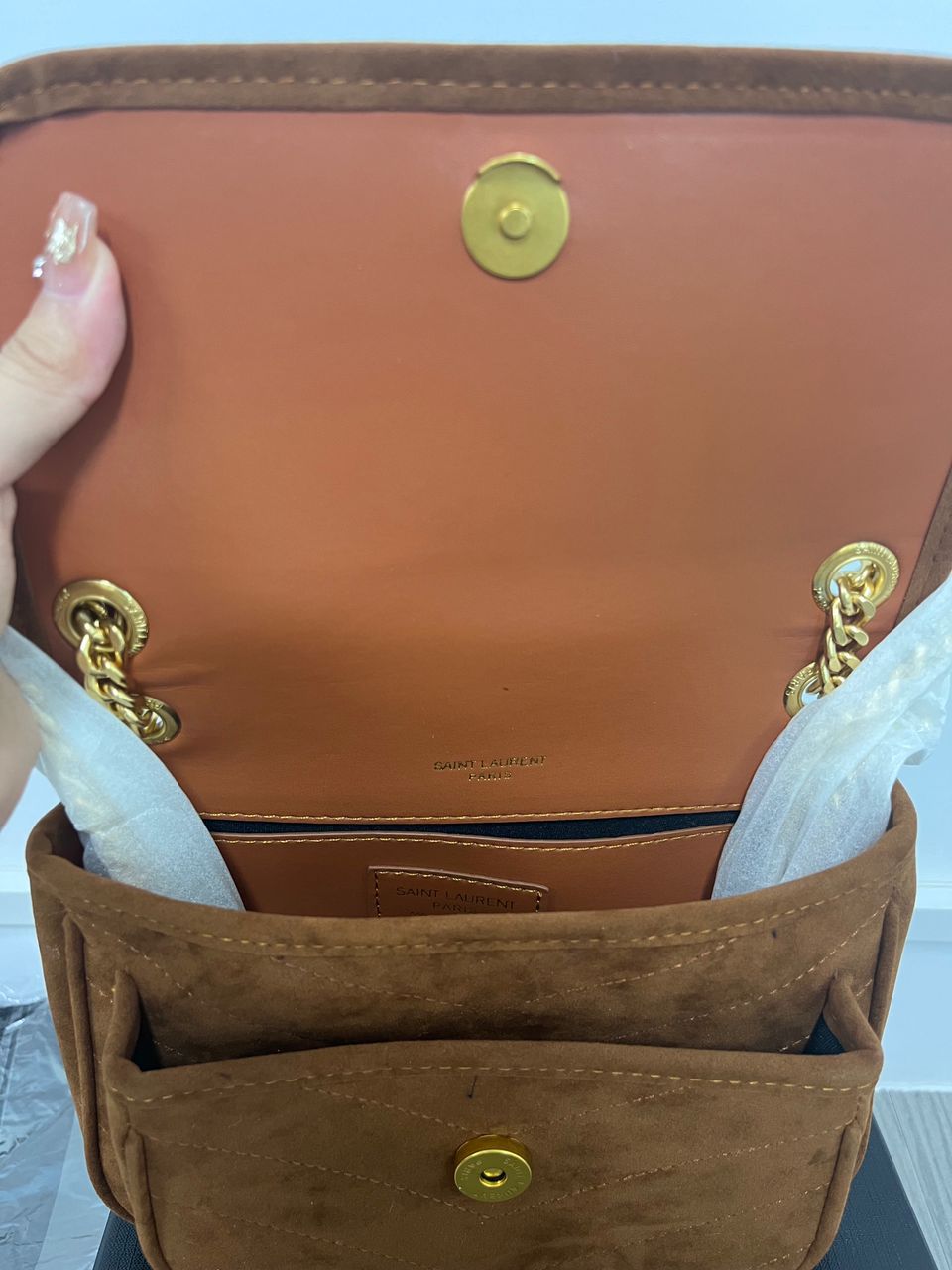 Saint Laurent Niki Baby Chain Bag In Suede Brown 6237483 view 4