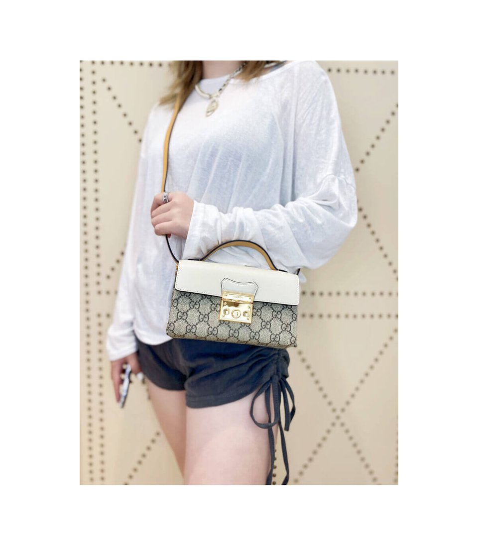 Gucci Padlock Mini Shoulder Bag Ivory &amp; Orange Leather 18cm/7in view 3